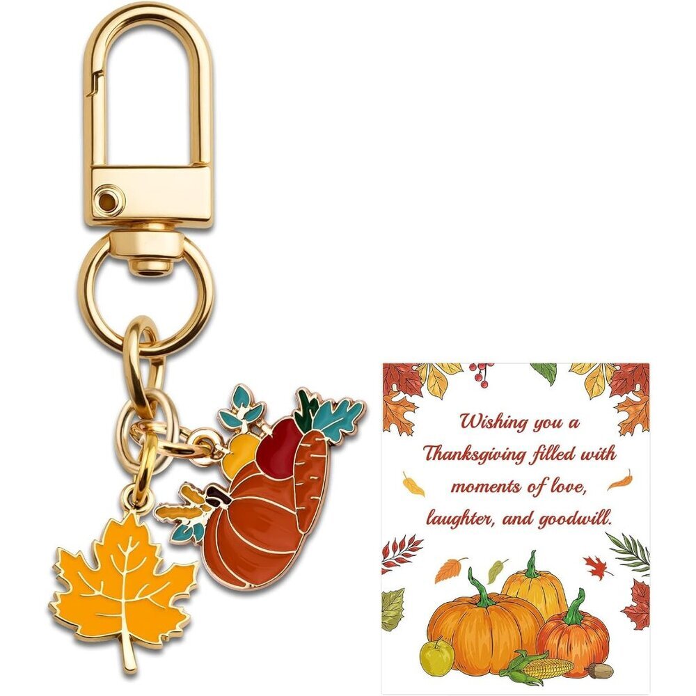 Pumpkin Keychain Metal Alloy Cute Map Leaf Thanksgiving Keychain Fall Bag Charms